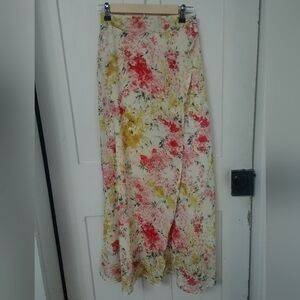 Womens Vintage 90s Front Floral Maxi Skirt White Green Pink Small Cottage Granny